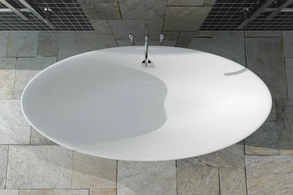 Moderna Vita Bathtube Badrum Inredning Top View Extrem Närbild Rendering — Stockfoto