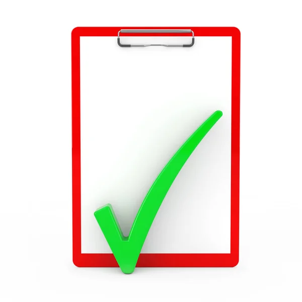 Green Check Mark Red Clipboard Blank Paper White Background Rendering — Stock Photo, Image