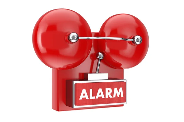 Red Fire Alarm Bell System Sobre Fondo Blanco Renderizado — Foto de Stock