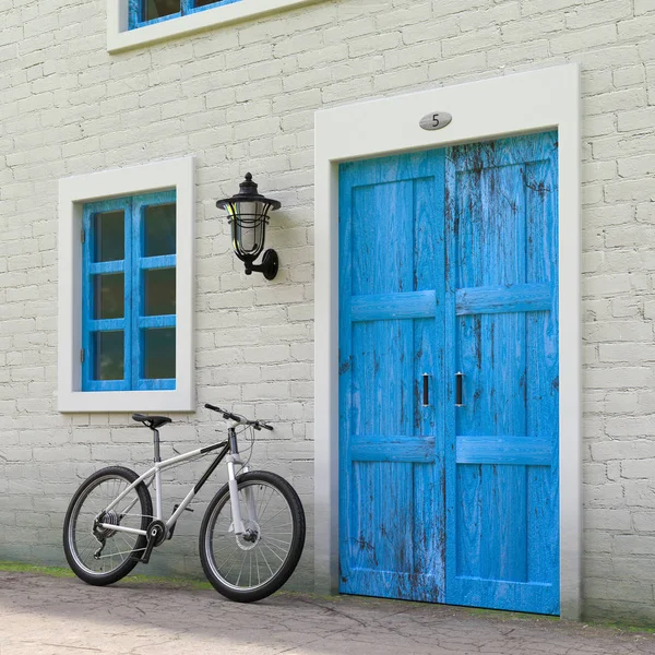 Bicicleta Estacionado Frente Retro Vintage Edificio Casa Europea Estrecho Escena — Foto de Stock