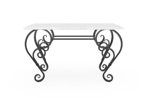 Vintage Κλασικό Ξύλινο Τραπέζι Σιδερένια Πόδια Λευκό Φόντο Rendering — Φωτογραφία Αρχείου