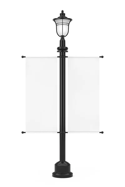 Retro Vintage Street Lamp Post Białej Flagi Reklamowe Promocyjne Makieta — Zdjęcie stockowe
