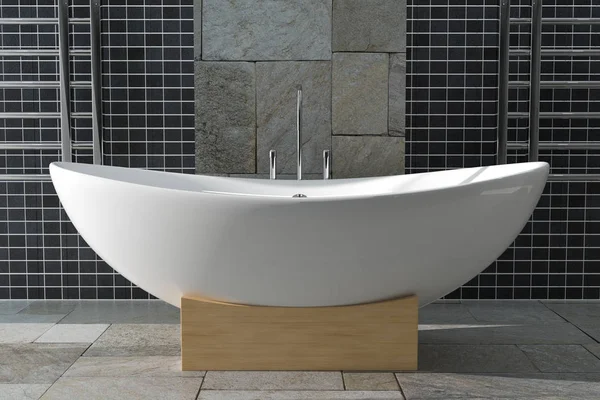 Banheira Branca Moderna Banheiro Fecho Extremo Interior Renderização — Fotografia de Stock