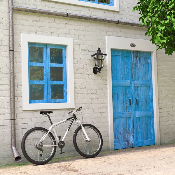 Bicicleta Estacionado Frente Retro Vintage Edificio Casa Europea Estrecho Escena — Foto de Stock