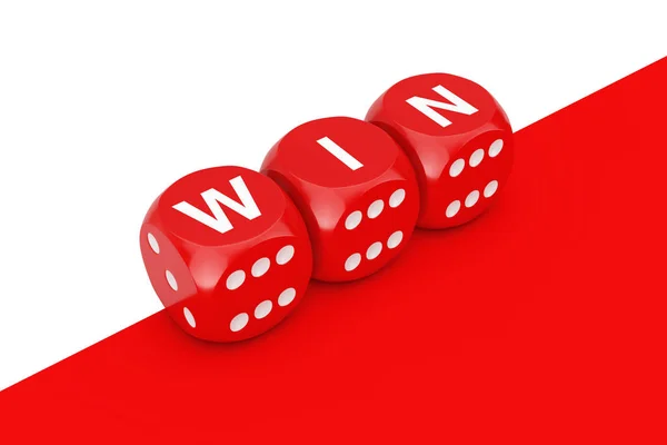 Red Win Dice Cubes White Red Background Rendering — Stock Photo, Image