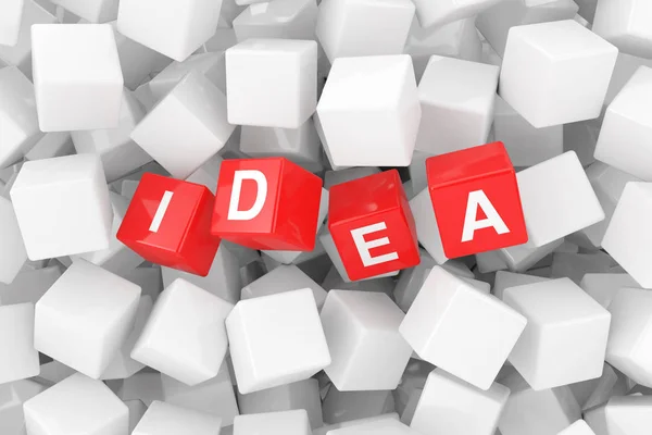 Red Idea Cubes Heap White Blank Cubes Extreme Closeup Rendering — Stock Photo, Image