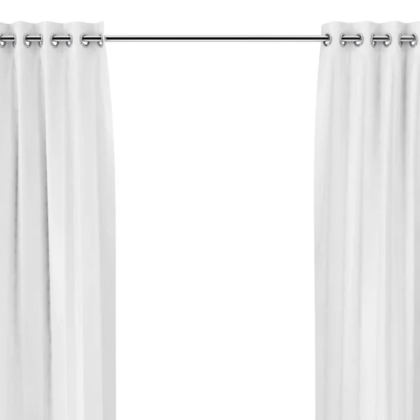 White Curtains with Eyelets on the Round Ledge on a white background. 3d Rendering