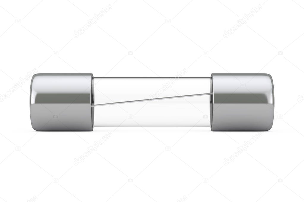 Glass Capsule Fuse of Electrical Protection Component on a white background. 3d Rendering 