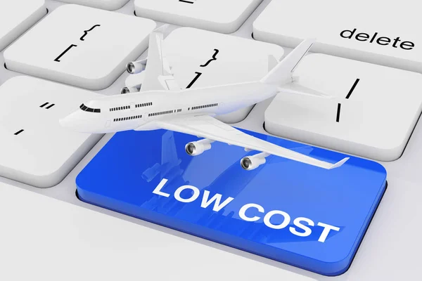 White Jet Passagierszijde Vliegtuig Computertoetsenbord Met Low Cost Teken Extreme — Stockfoto