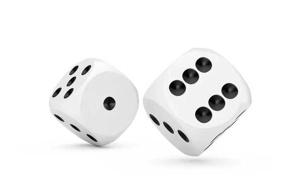赌场赌博的概念 白色游戏在飞行中的切斯立方在白色的背景 — 图库照片