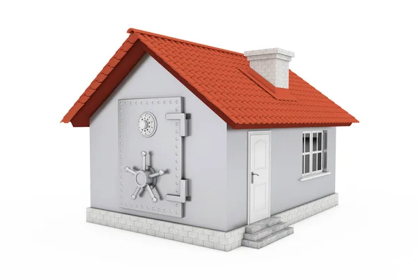 Casa Cottage Moderna Con Bank Safe Pad Porta Sfondo Bianco — Foto Stock