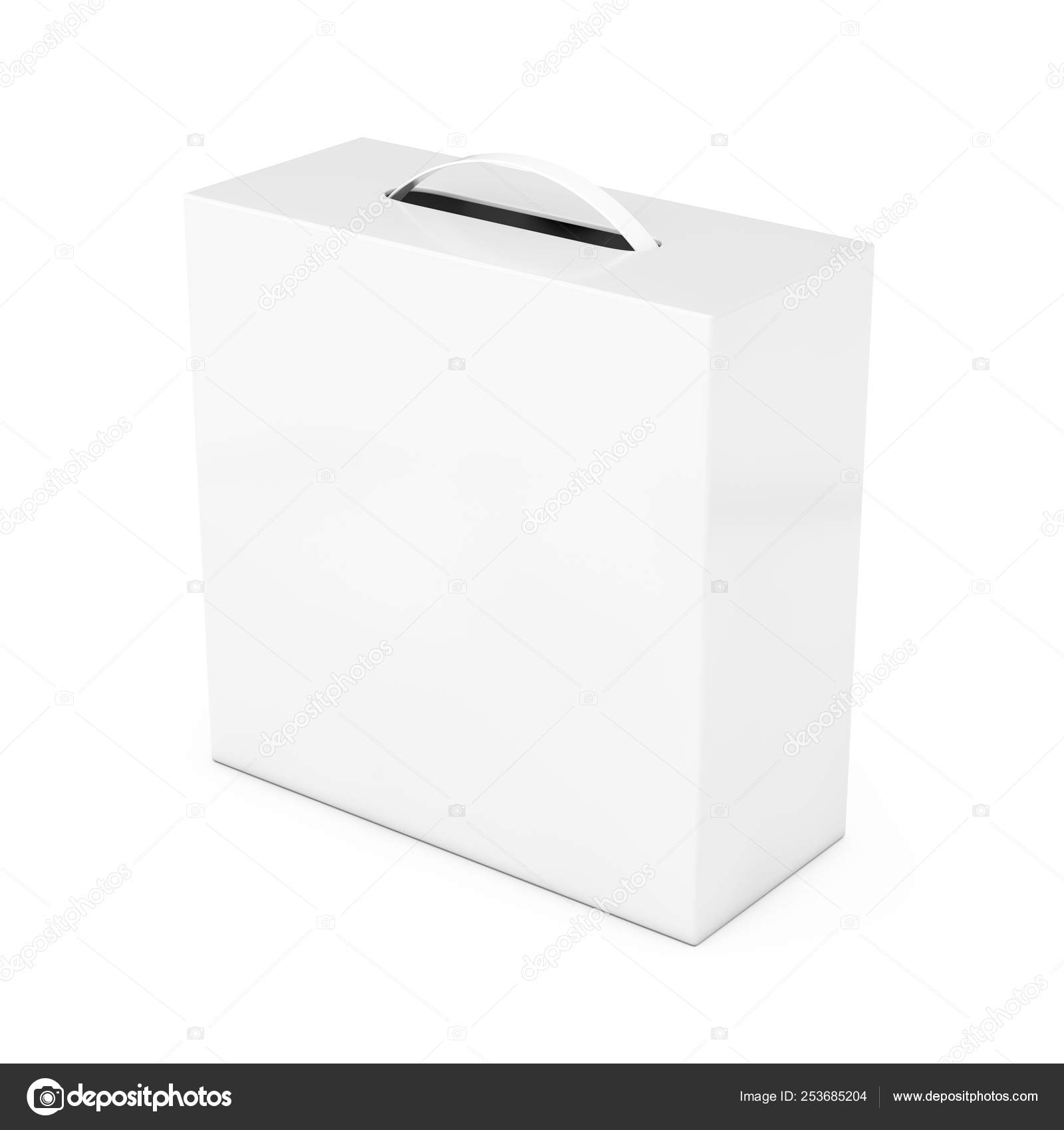 Download Blank White Cardboard Box Mockup With Plastic Handle 3d Renderi Stock Photo Image By C Doomu 253685204