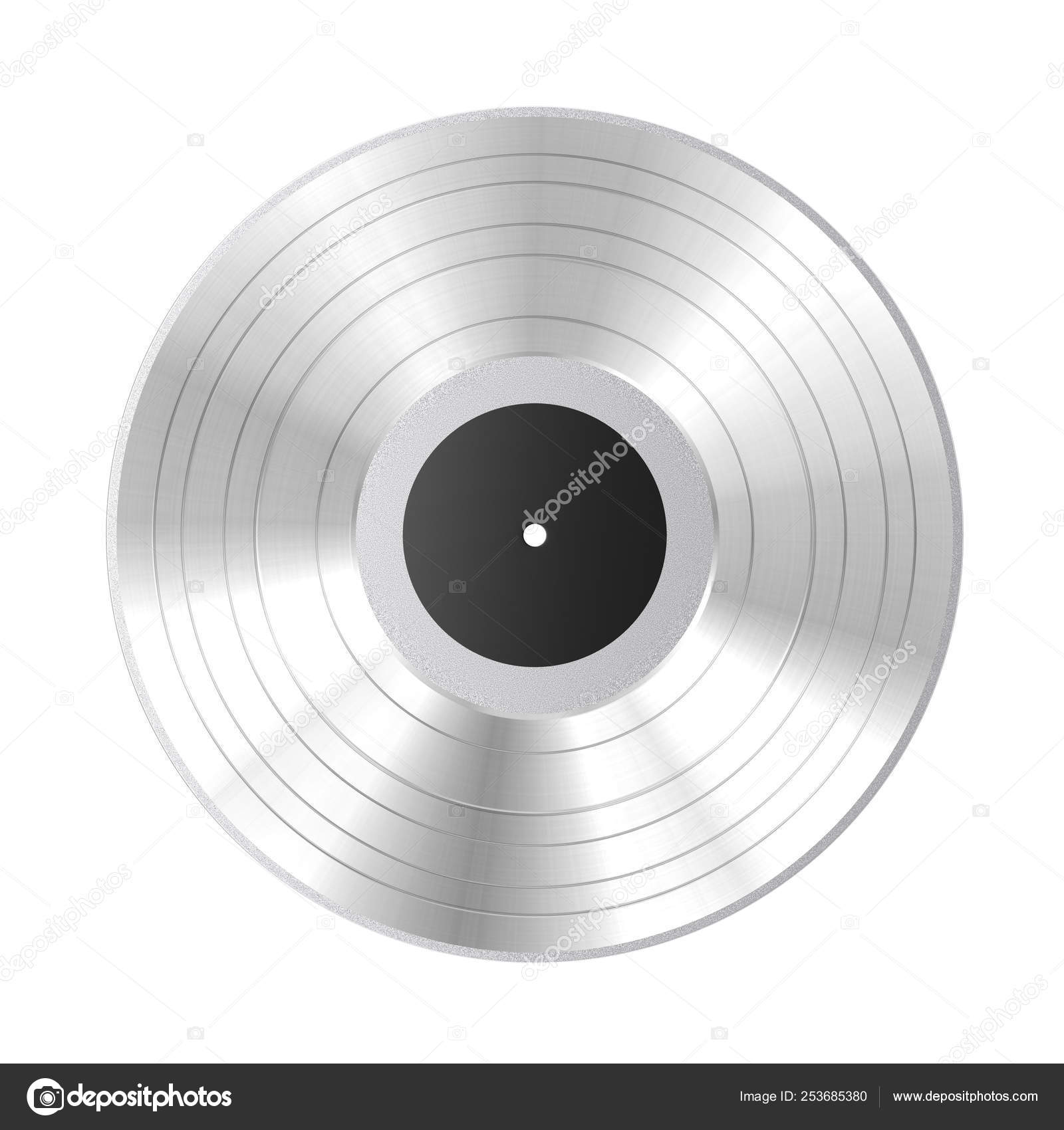 Silver Vinyl Record with Black Blank Label. 3d Rendering Stock