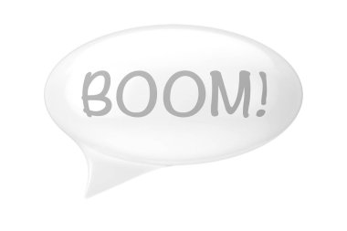 Beyaz konuşma balonu patlama işareti ile. 3D render