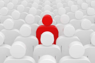 Lider kavramı. Düz Insanlar Crowd bir Red Man kişi. 3d 