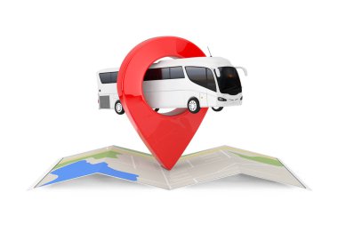 Büyük beyaz Coach tur otobüs üzerinde katlanmış soyut navigasyon haritası Wi