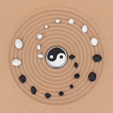 Ying Yang Sign with White and Black Stones over Zen Meditation S clipart