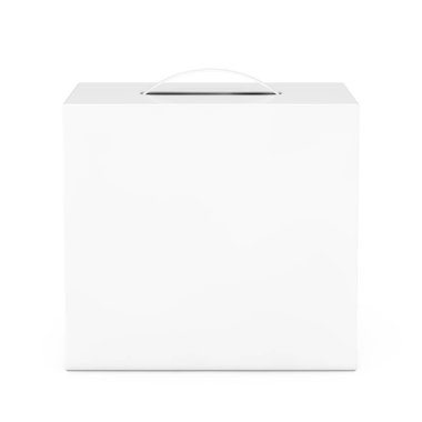 Boş beyaz karton kutu Mockup plastik saplı. 3D Renderi