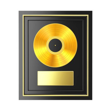 Altın vinil veya Cd ödül Ödülü etiketli siyah çerçeve. 3D Ren