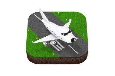 Karikatür oyuncak Jet uçak kalkış pist izometrik simgesinden. 3D 