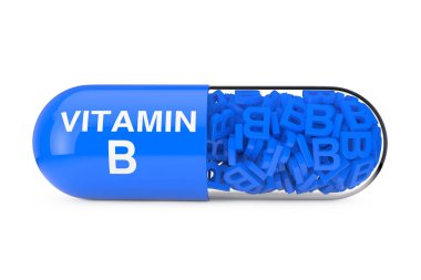 B vitamini kapsül Pill. 3D render
