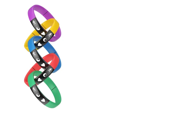 Trackers de fitness multicolores en forme de chaîne. Rendu 3d — Photo