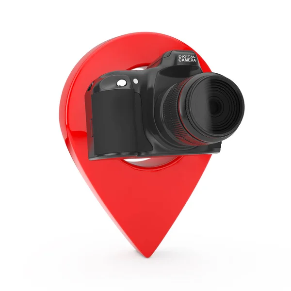 Abstract Modern Digital Photo Camera with Target Pin Pointer. 3d — Stock Photo, Image