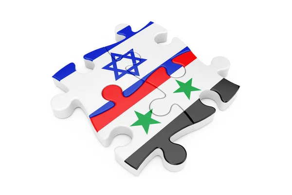 Israel y Siria Puzzle de cooperación como banderas. Renderizado 3d — Foto de Stock