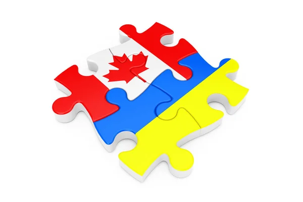 Canada and Ukraine Cooperation Puzzle as Flags. 3d Rendering — Stock Photo, Image