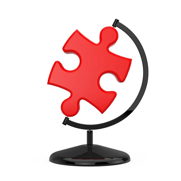 Red Jigsaw Puzzle Piece in the Shape of Earth Globe. 3d Renderin — Stock Photo, Image