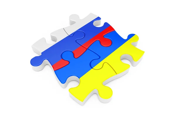Rusko a Ukrajina spolupráce Puzzle jako příznaky. 3D vykreslování — Stock fotografie