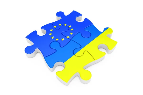 Європейського Союзу і співпраці Україна головоломки як прапори. 3D Rende — стокове фото