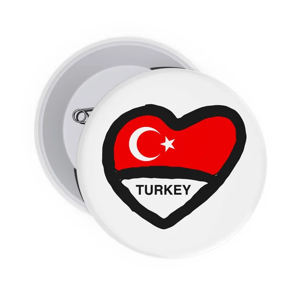 Love Turkey Concept. White Pin Badges with Heart, Turkey Flag an — Stock Photo, Image