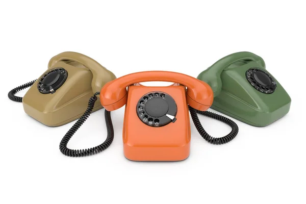 Barevné Vintage stylem otočné telefony. 3D vykreslování — Stock fotografie
