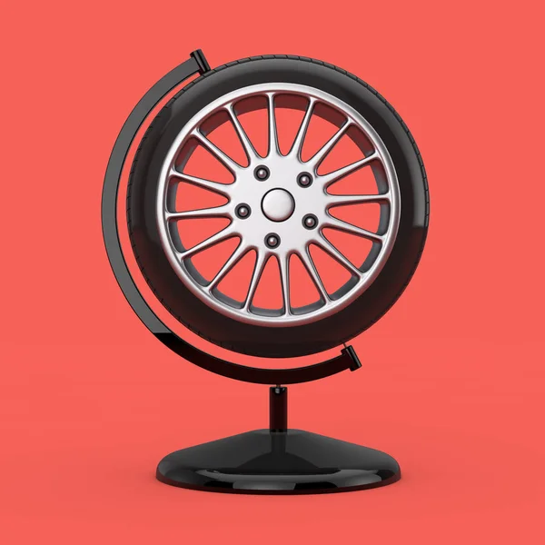 Car Tire Wheel in the Shape of Earth Globe. 3d Rendering — Stock Photo, Image