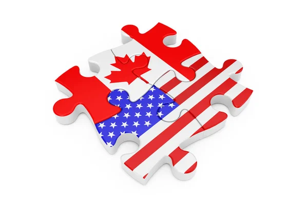 Die Zusammenarbeit zwischen den USA und Kanada puzzelt als Flagge. 3D-Darstellung — Stockfoto