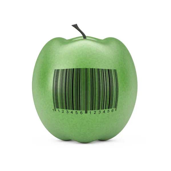 Manzana verde fresca con código de barras. Renderizado 3d —  Fotos de Stock