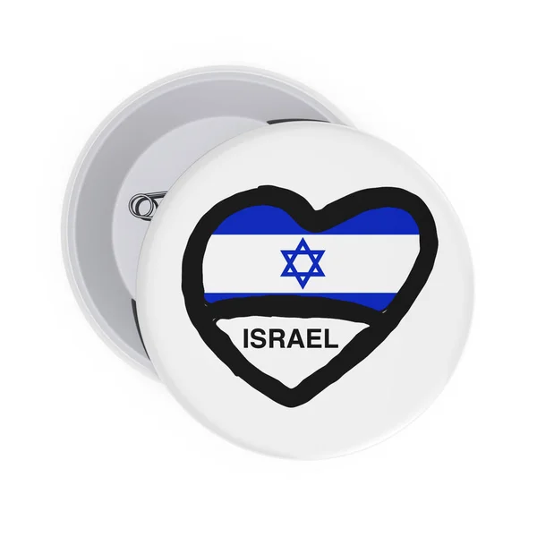Cinta Israel Konsep. Lencana Pin Putih dengan Hati, Bendera Israel — Stok Foto