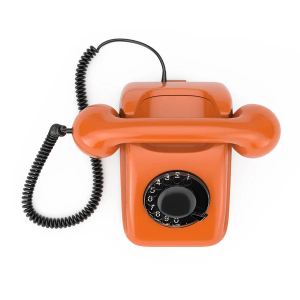 オレンジ色のビンテージの平面図スタイルのダイヤル式電話。3 d レンダリング — ストック写真