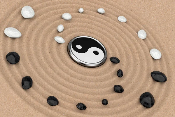 Signo de Ying Yang con piedras blancas y negras sobre la meditación zen S —  Fotos de Stock