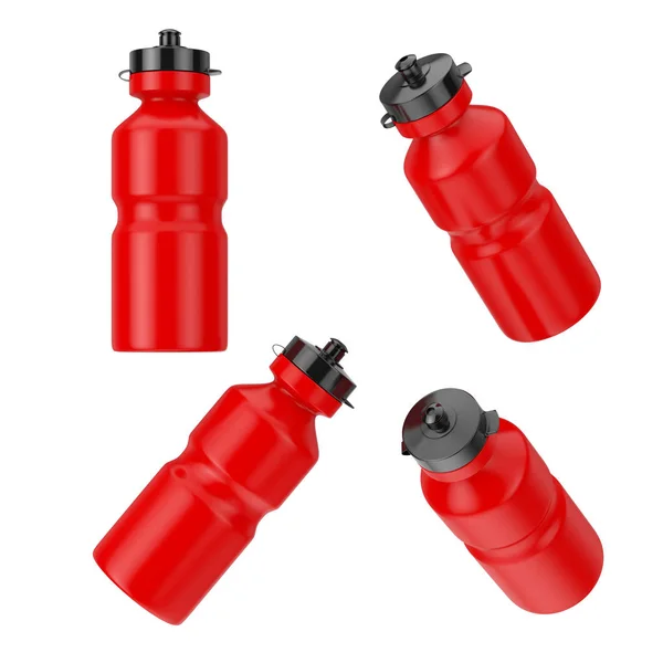 Red Sport Plastic Drinking Water Bottles in Different Position. — Stock Photo, Image