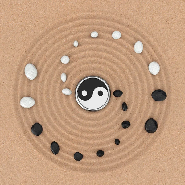 Signo de Ying Yang con piedras blancas y negras sobre la meditación zen S — Foto de Stock