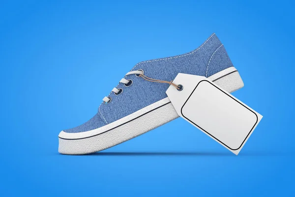 Nuevas zapatillas de mezclilla azul sin marca con precio de burla blanco en blanco —  Fotos de Stock