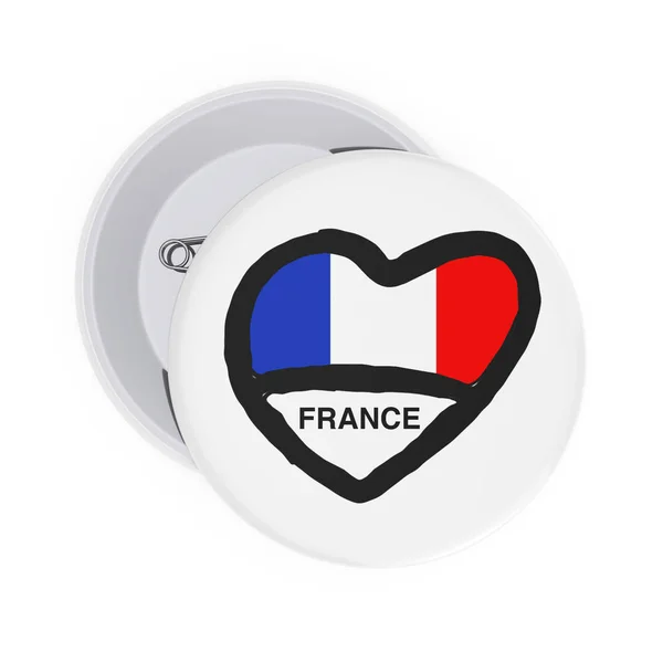 Love France Concept. Spilla bianca con cuore, Francia Bandiera an — Foto Stock