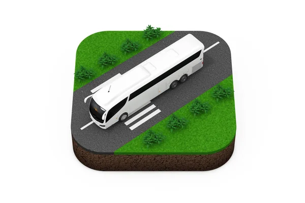 Big White Coach Tour Bus over Route Isometric Icon. 3d Rendering