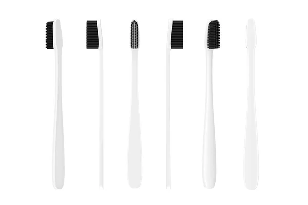 Brosse à dents en bois blanc en bambou de style argile. Rendu 3d — Photo