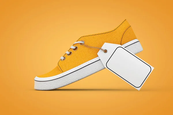 Nuevas zapatillas de mezclilla naranja sin marca con blanco en blanco Pric Mockup — Foto de Stock