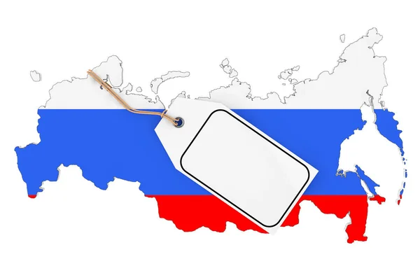 Mapa de Rusia con bandera y blanco en blanco Mockup Venta Tag. 3d rend —  Fotos de Stock