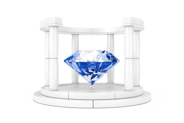 Large Blue Clear Diamond in the Centre of White Antique Podium w — Stock Photo, Image