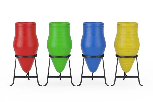 Meerkleurige Clay Trash Bin potten. 3D-rendering — Stockfoto